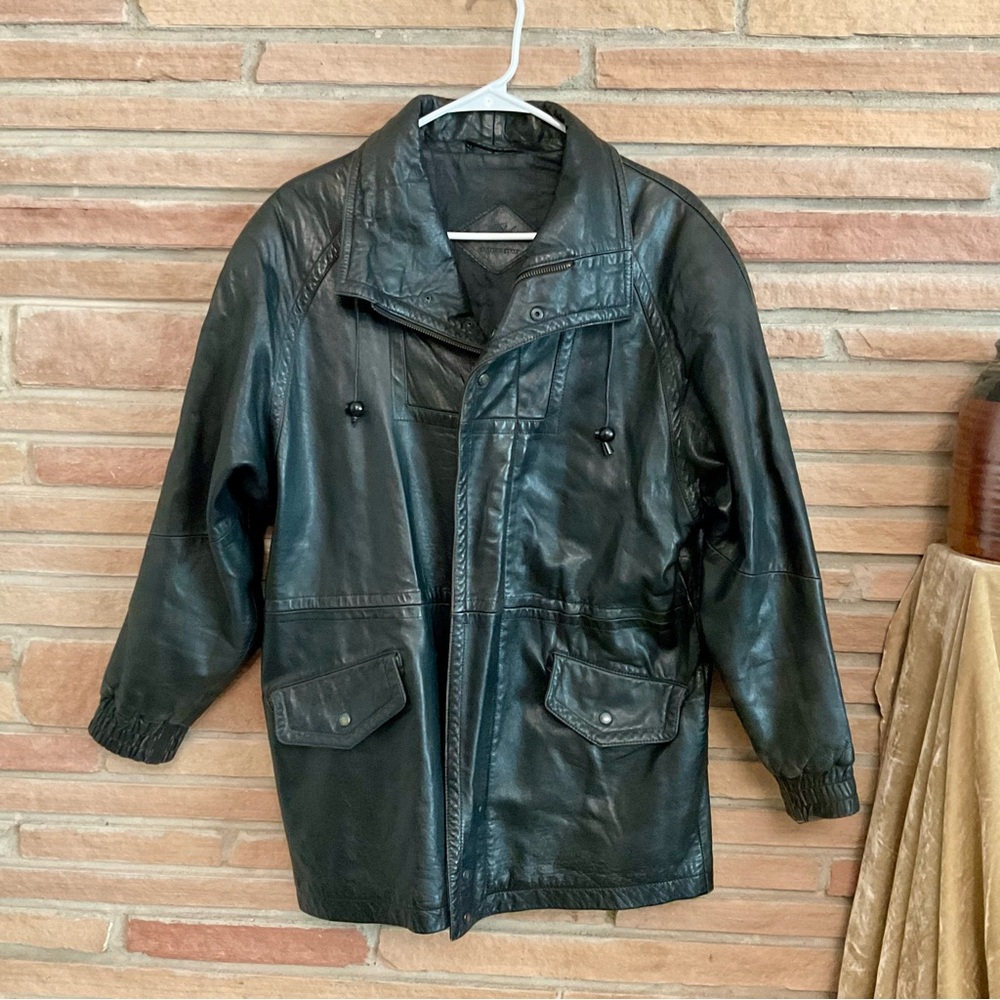 Vintage Benlo Italy Leather Coat 46/XL Black Urban Cowboy